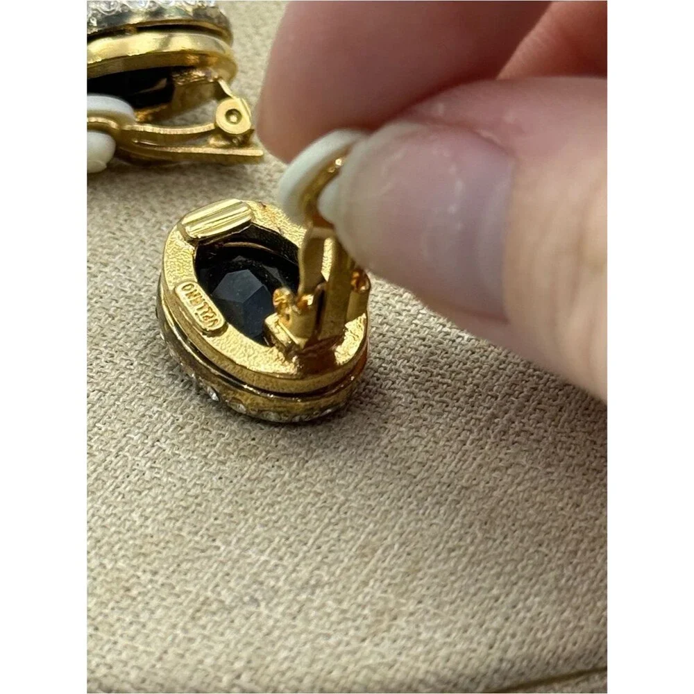 vintage MV Vellano black onyx and rhinestone clip-on earrings